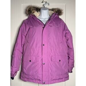 Lands End Down Feather Coat Grow A Long Boys 14H - 16H Fur Lined Hood